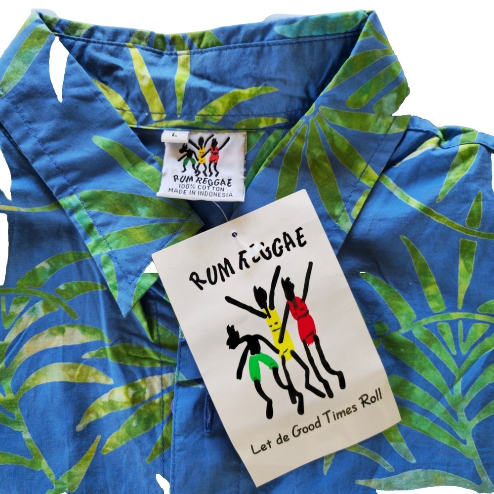 Y2K Rum Reggae Ferntasia Batik Hawaiian Aloha Two-Pocket Shirt SZ Large New Tags